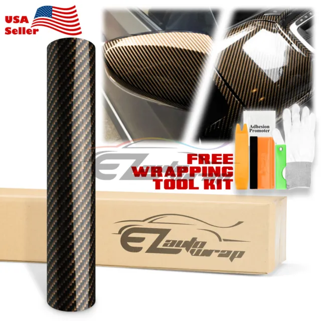 2D Carbon Fiber High Glossy Black Gold Vinyl Wrap Sticker Air Release Sheet Film