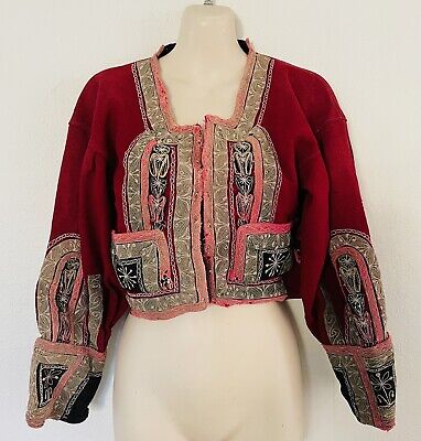 Antique Bolivian handwoven & sewn folk, milkmaid jacket detailed pattern