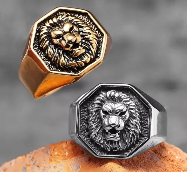 Edelstahl Löwe Ring silber Löwenkopf Lion Herren  Ring 17g .59 bis 75 3