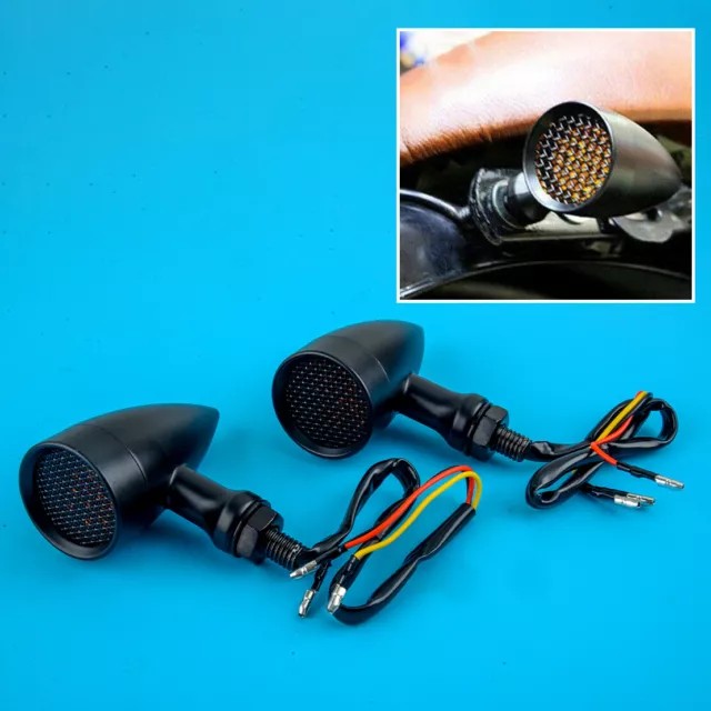 2x Motorcycle Black Bullet LED Brake Running Turn Signal Light Tail Lamp Amber