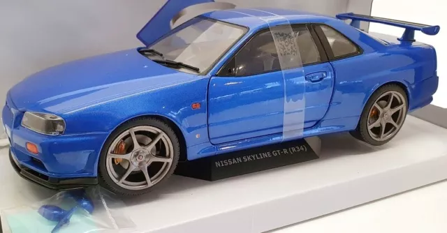 Solido 1/18 Scale Model Car S1804301 - 1999 Nissan R34 GTR - Bayisde Blue