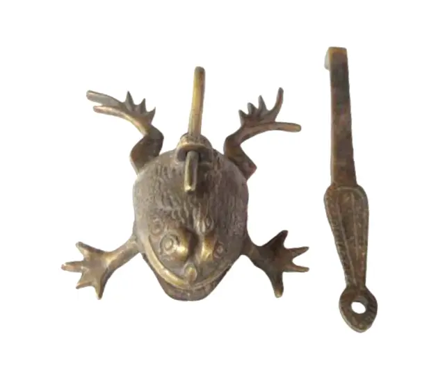 Old Antique Fine Brass Handcrafted Frog Shape Pad Lock With Long Key Collectible
