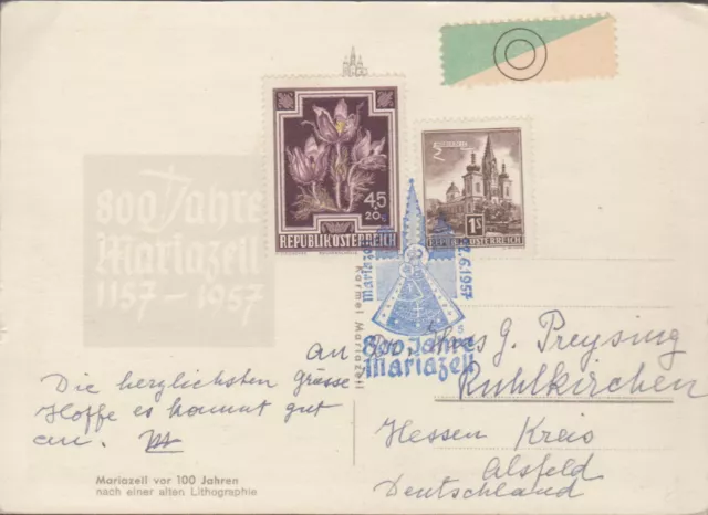 1 interress. Ak, mit schöner Österreichischer Frankatur und Stempel, gel.: 1957