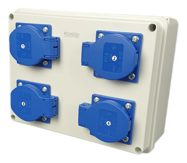 RoadEu Stroomverdeler 16A CEE Contactdoos Met 4 X Schuko 230V Stopcontact Volledig Bedrade Wandverdeler C16a Stroomonderbrekers Ip44 Perfect Voor Bouwplaatsen Of Drukke Werkplaatsen 2555812134 RoadEu Stroomverdeler 16A CEE Contactdoos Met 4 X Schuko 230V Stopcontact Volledig Bedrade Wandverdeler C16a Stroomonderbrekers Ip44 Perfect Voor Bouwplaatsen Of Drukke Werkplaatsen 2555812134