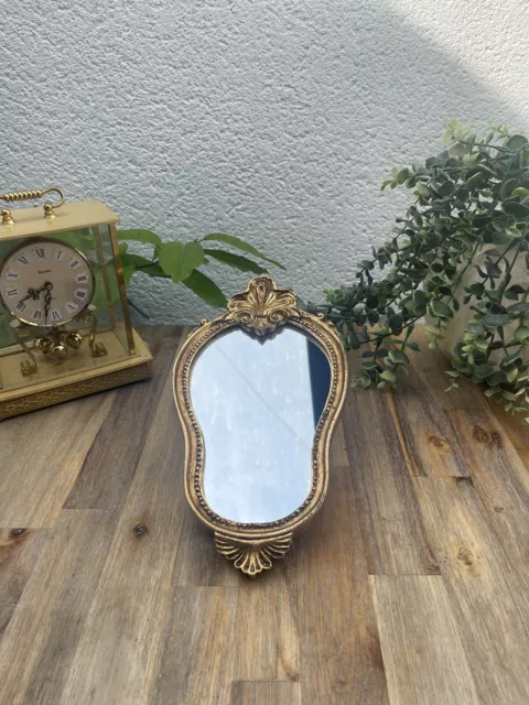 Miroir Mural Ovale au Cadre Style Baroque Rocaille Rococo, Doré, en Bois