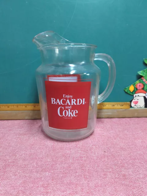 Vintage Bacardi Rum and Coca-Cola / Coke Advertising Glass Pitcher 2 Quart