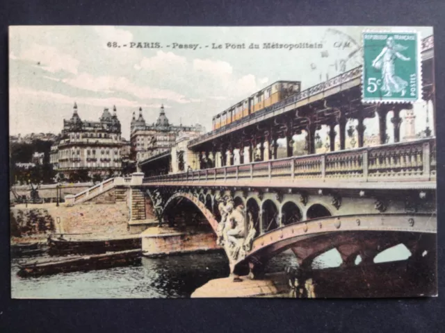 cpa 1900 French PARIS PASSY le PONT du MÉTROPOLITAIN Rame de métro Mr OUGIER