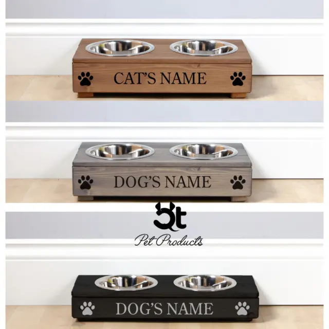 10cm Personalised Raised Dog or Cat Raised Feeder -Available in Black, Oak, Grey