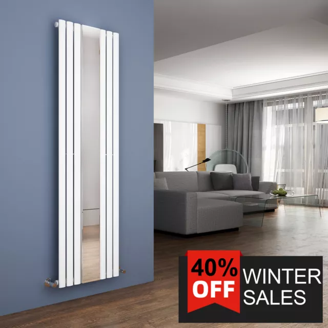 Vertical Designer Mirror Radiator 1800 x 500mm White Oval Column Single Heating