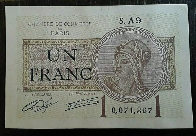 Billet de nécessité de 1 Franc Chambre de commerce de Paris 1920