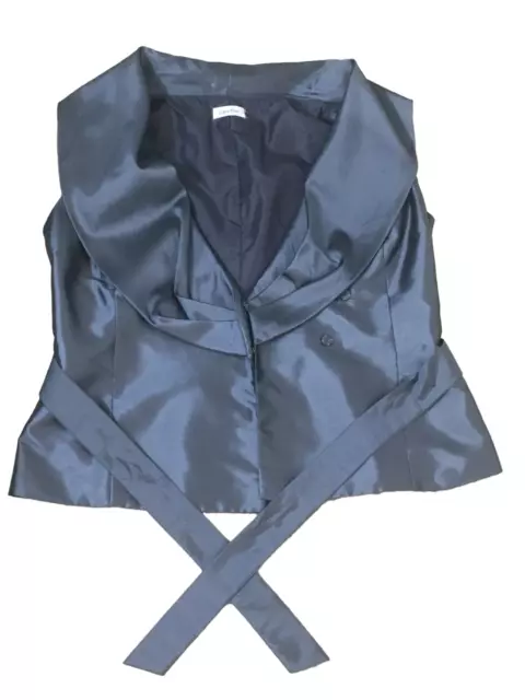 Calvin Klein womens gray metallic shawl collar sleeveless blazer with belt Sz: L 3