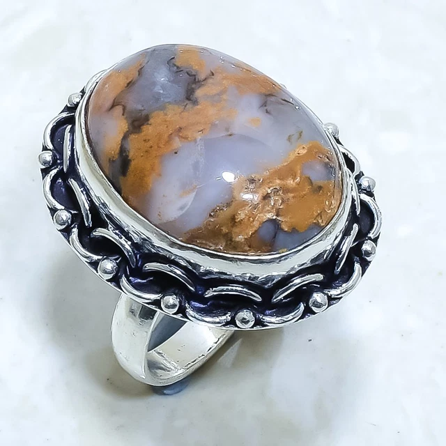 Plume Agate Gemstone Handmade Ethnic Silver Jewelry Ring Size 9 RLG11542