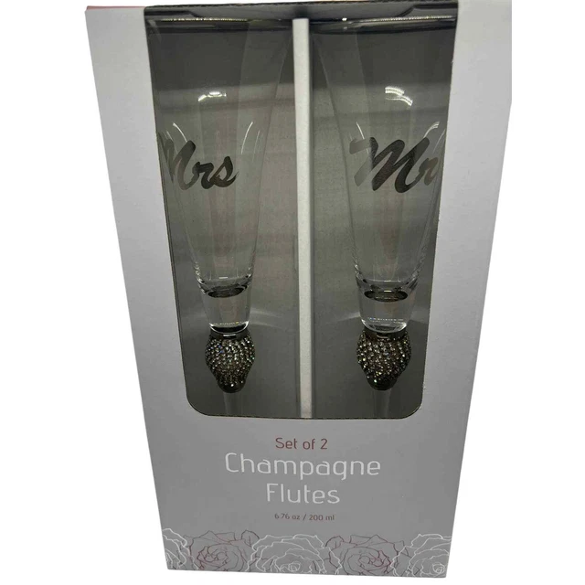 Brand New Wedding Mr. and Mrs. Champagne Flutes Toast Bedazzled