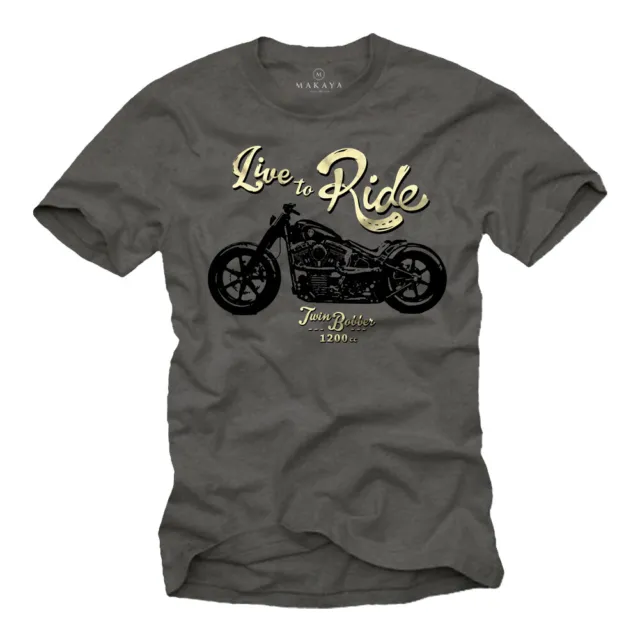 Motorrad Herren T-Shirt mit Custom Twin Bobber - Live to Ride Biker Männer Shirt