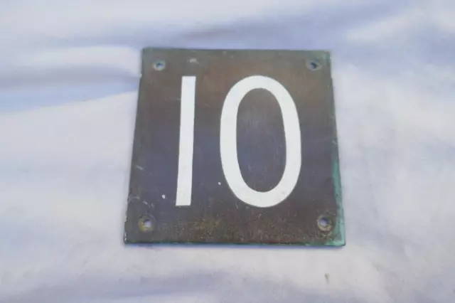 Antique Authentic Door number 10 Patinated Bronze Plate Inset Enamel 3X3" 1900s
