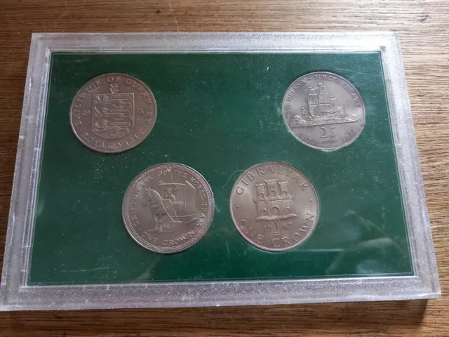 British Islands 4 crown coin set Isle of Man, Guernsey, St Helena, Gibraltar UNC