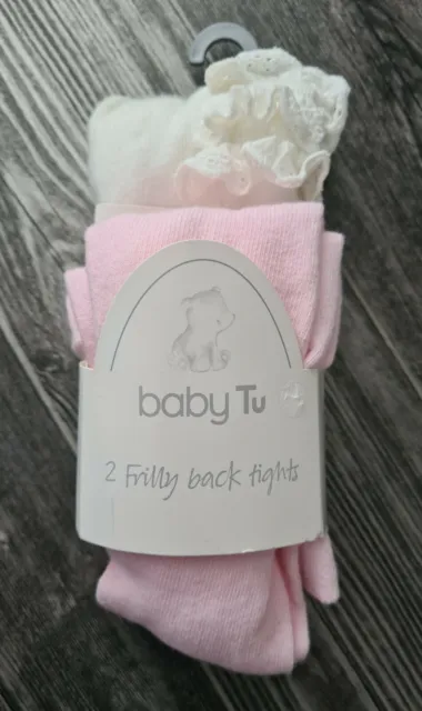 Bnwt 2 Frilly Back Tights 6-12 Months Pink & Cream Gift Party
