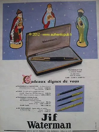 Publicite De 1959 Stylo Plume Jif Waterman Flair French Ad Pen Rois Mages Pub