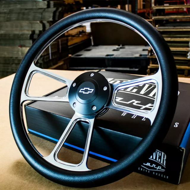 1974-1994 Chevy Pick Up Truck 14" Polished & Black Vinyl Steering Wheel Kit