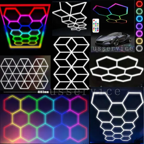 14X Hexagon LED Lampe Werkstatt Garage Wand Decken Leuchte Waben Beleuchtung DIY