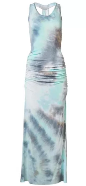 Venus Dress Womens Large Strappy Back Tank Maxi Blue Tie dye Knit Sexy Beach New