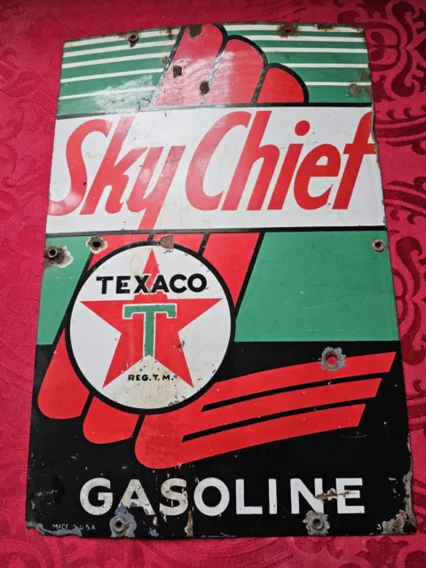 REAl VINTAGE TEXACO PORCELAIN SIGN SKY CHIEF GAS PUMP SIGN