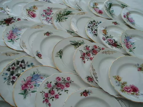 Single VINTAGE bone china side/tea PLATES ~ guaranteed PRETTY mis-matched ones!…