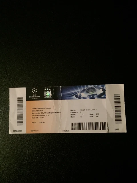 Biglietto CL: Manchester City - FC Bayern Monaco; 25.11.2014