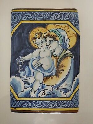 Madonna in ceramica di castelli dipinta a mano Quadretto Mattone 