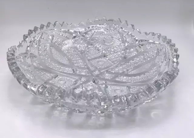 American Brilliant Antique Cut Crystal Glass, 8" Bowl Sawtooth Top Nucut