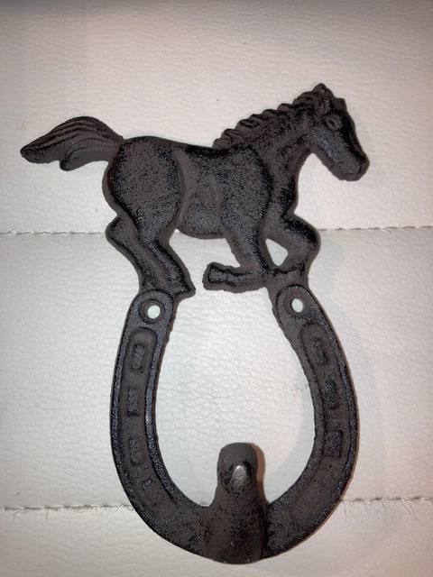 Rustic Cast Iron Horse Horseshoe Wall Hook Key Towel Coat Hanger Western Decor