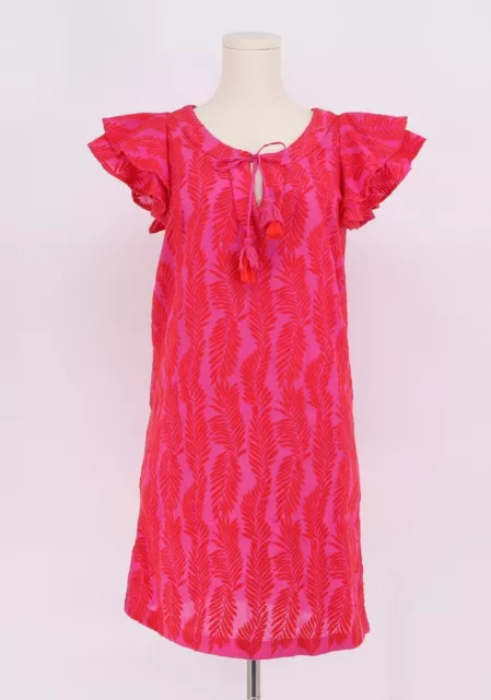 Vineyard Vines Palm Embroidered Ruffle Sleeve Tunic Dress in Hot Pink Size XS