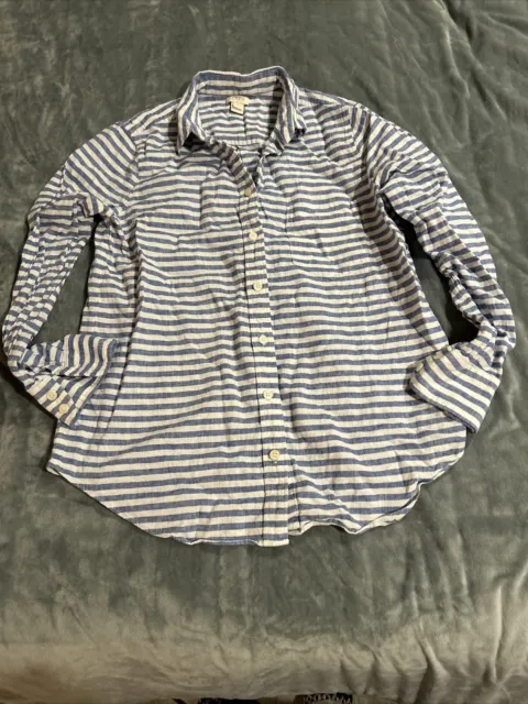 J.Crew Womens Size Small Long Sleeve Blue White Striped Button Down Shirt Blouse