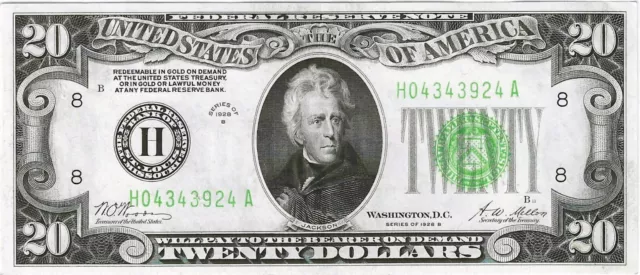 1928-B $20 St. Louis Missouri Federal Reserve Note ~ Choice About Uncirculated +