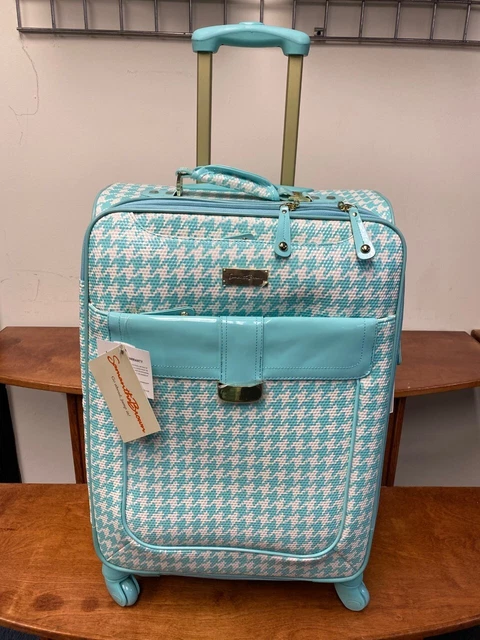 New Samantha Brown Houndstooth 2 Piece Set 20"/Tote Seafoam/White Color Spinner 4
