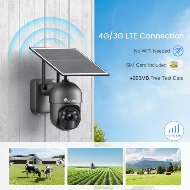 ctronics 2K 3MP 4G LTE Überwachungskamera Aussen mit SIM Karte, PTZ Solar Kamera 2