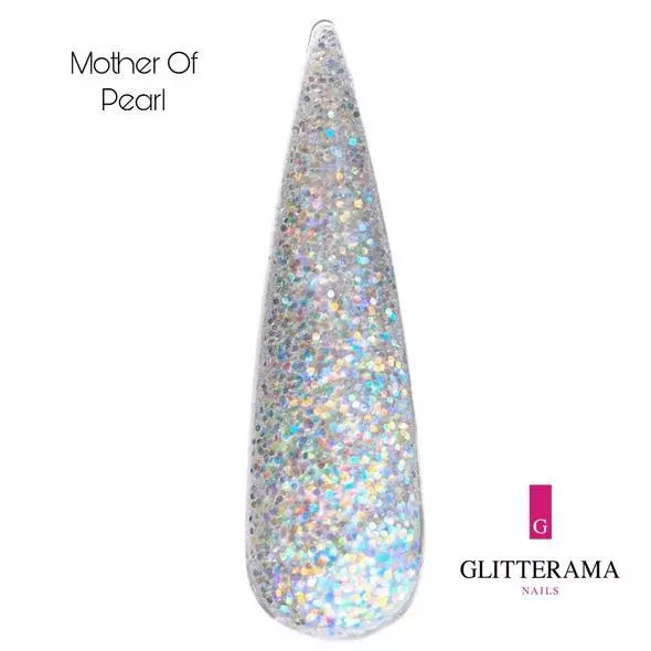 MOTHER OF PEARL glitterama nails coloured acrylic powder glitter silver shimmer