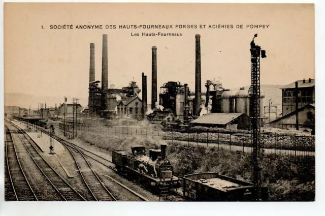 POMPEY - Meurthe et Moselle - CPA 54 - Train Hauts fourneaux Acieries usines