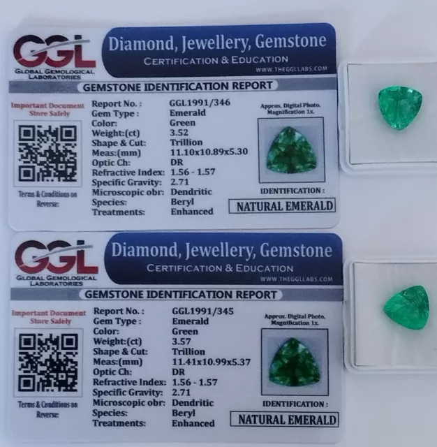 Lot de 2 émeraudes de Colombie - 7,09 carats avec certificats.