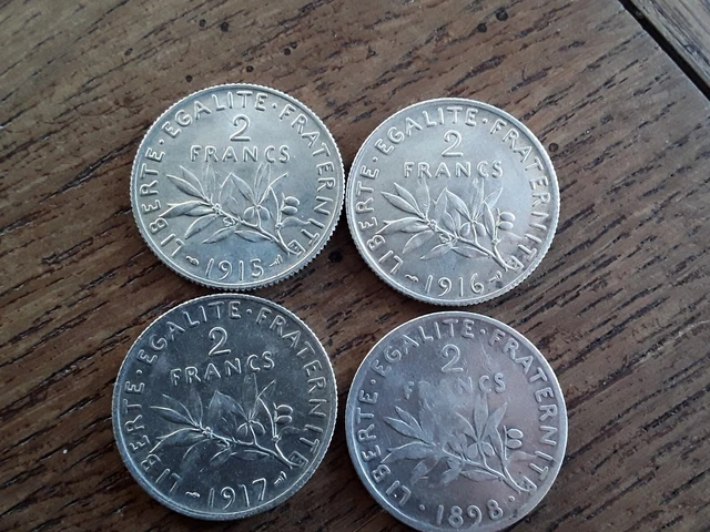 Lot De 4 Pieces De 2 Francs Semeuse Argent 39,9 Gr