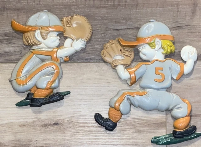 2 Vintage Sexton 1970 Baseball Kids Metal Hanging Wall Décor U.S.A Home Décor