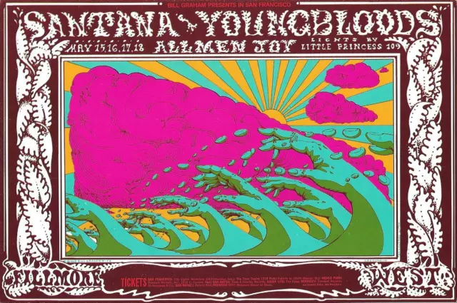 SANTANA Youngbloods Allmen Joy Lee Conklin Fillmore Concert Handbill 1969