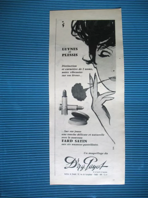 PUBLICITE DE PRESSE Dr PAYOT ROUGE A LEVRES FARD ILLUSTRATION GRUAU AD 1959