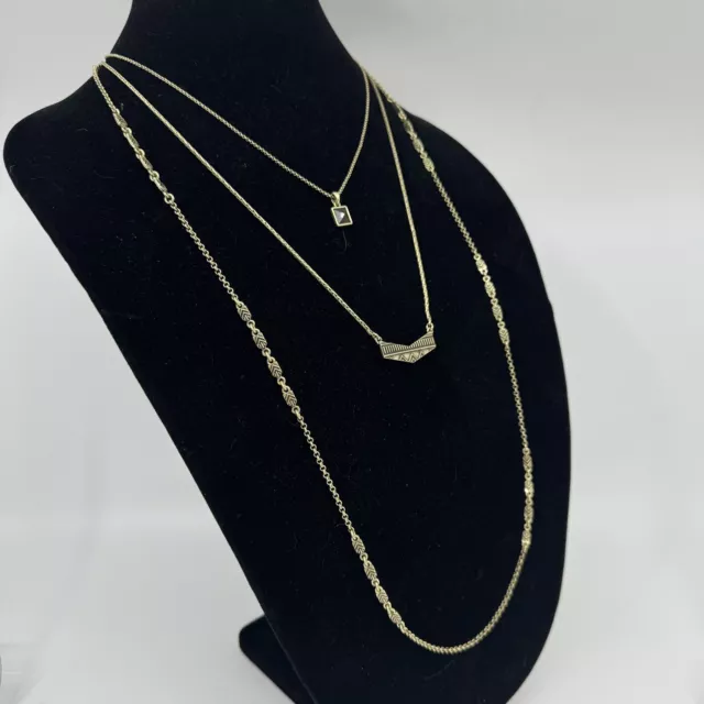 LUCKY BRAND Long 3 Strand Goldtone Chains & Pendants Layered Necklace Boho