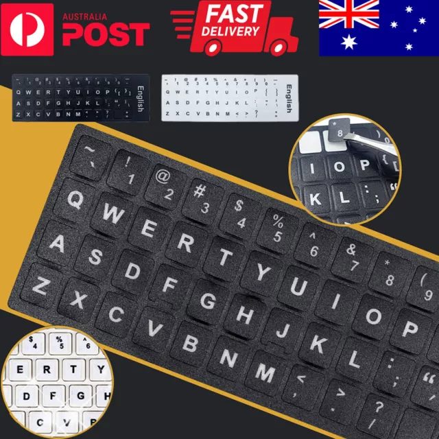 English Letters Keyboard Stickers Replacement Black White AU Stock Free Postage