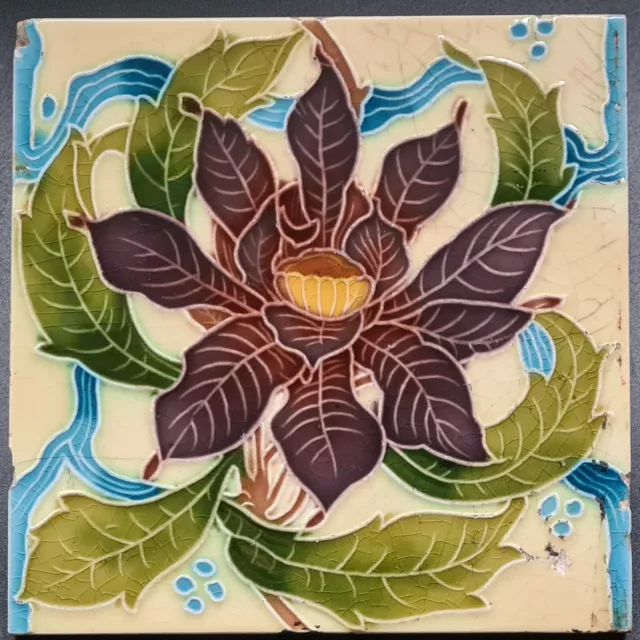 Art Nouveau Fireplace Majolica Tile Floral Design Minton AE5 Art Nouveau Fireplace Majolica Tile Floral Design Minton AE5