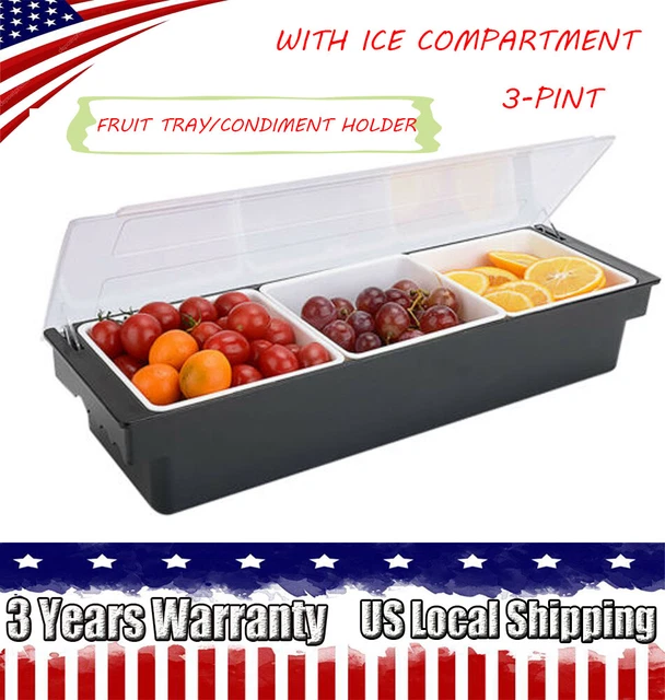 Condiment Holder / Fruit Tray 3-pint Compartment Condiment Dispenser Caddy