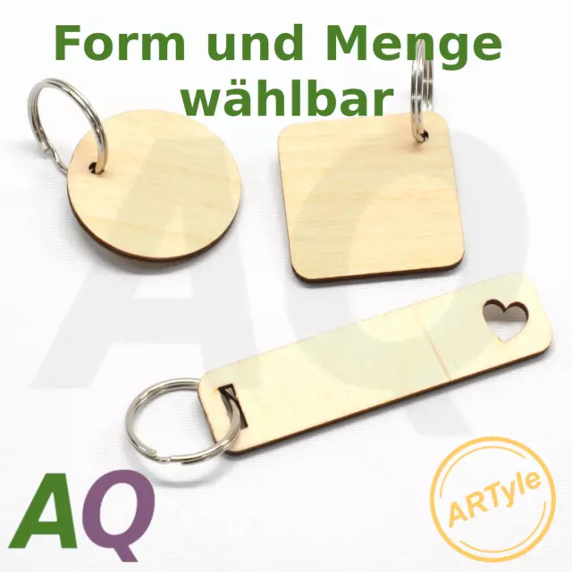 Schlüsselanhänger Holz natur DIY Gravieren Bemalen Bekleben 10- oder 25-tlg.