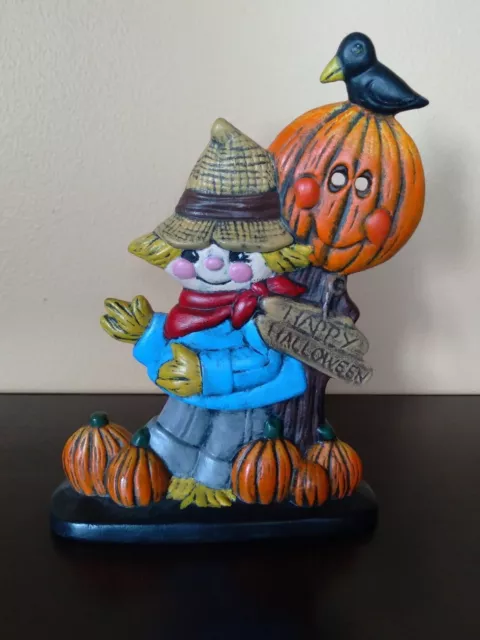 Happy Halloween Ceramic Scarecrow With Pumpkins Crow 7"