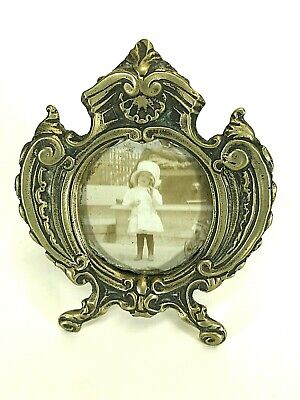 Antique Miniature Frame Cast Brass Victorian Easel Back Scroll And Shell 3 1/4"